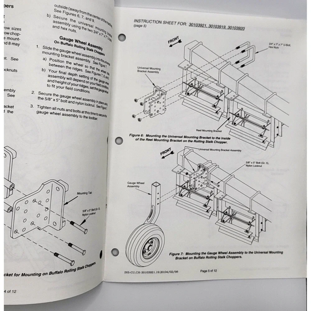 Buffalo, Fleischer Mfg. 30103921, 30103919, 30103920 Gauge Wheel‎ Instructions